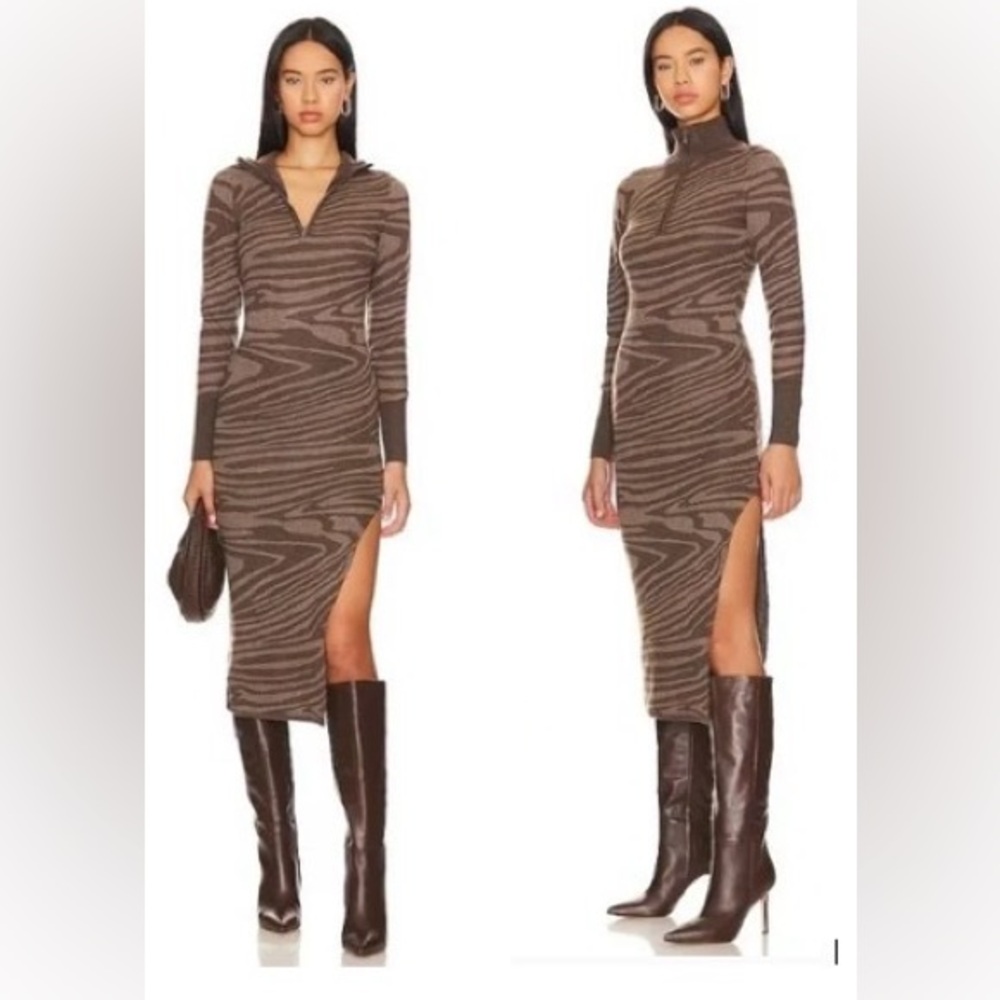 Heartloom Sonoya Dress- Brown Zebra-Print Knit Midi